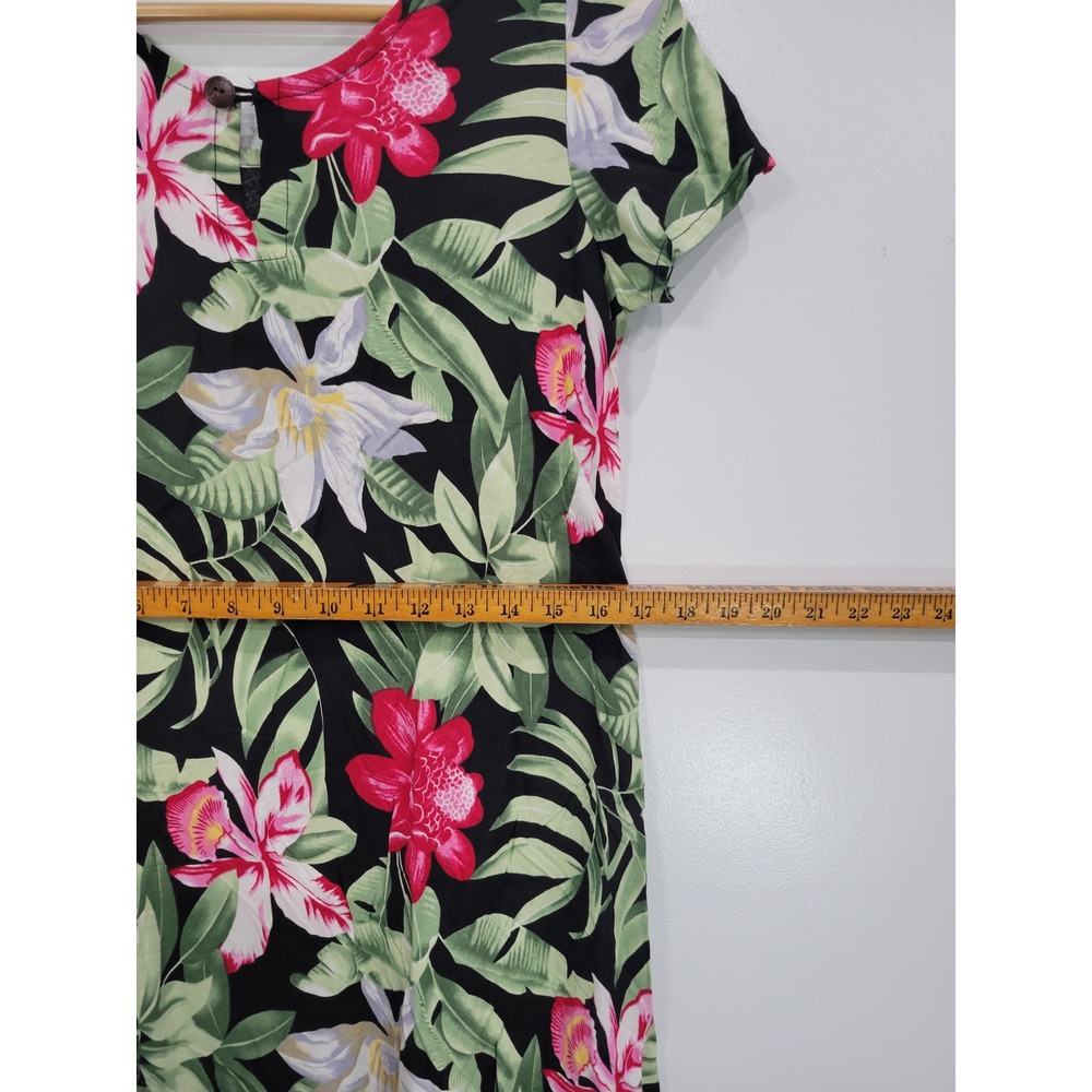 Hibiscus Collection Hawaii Womens Small Tropical Floral Rayon Shift Dress Black - Picture 6 of 7